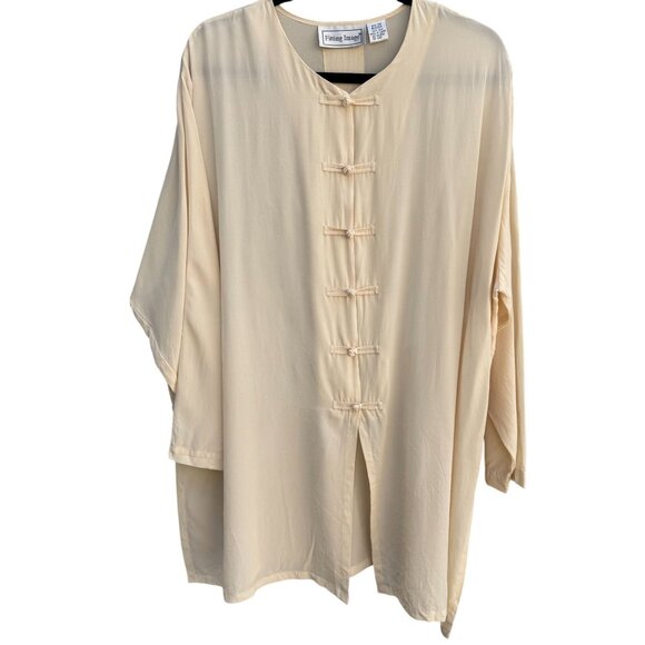 Fitting Image Vintage Womens Ivory 100% Silk Frog Closure Tunic Blouse Top 20 - Picture 1 of 9